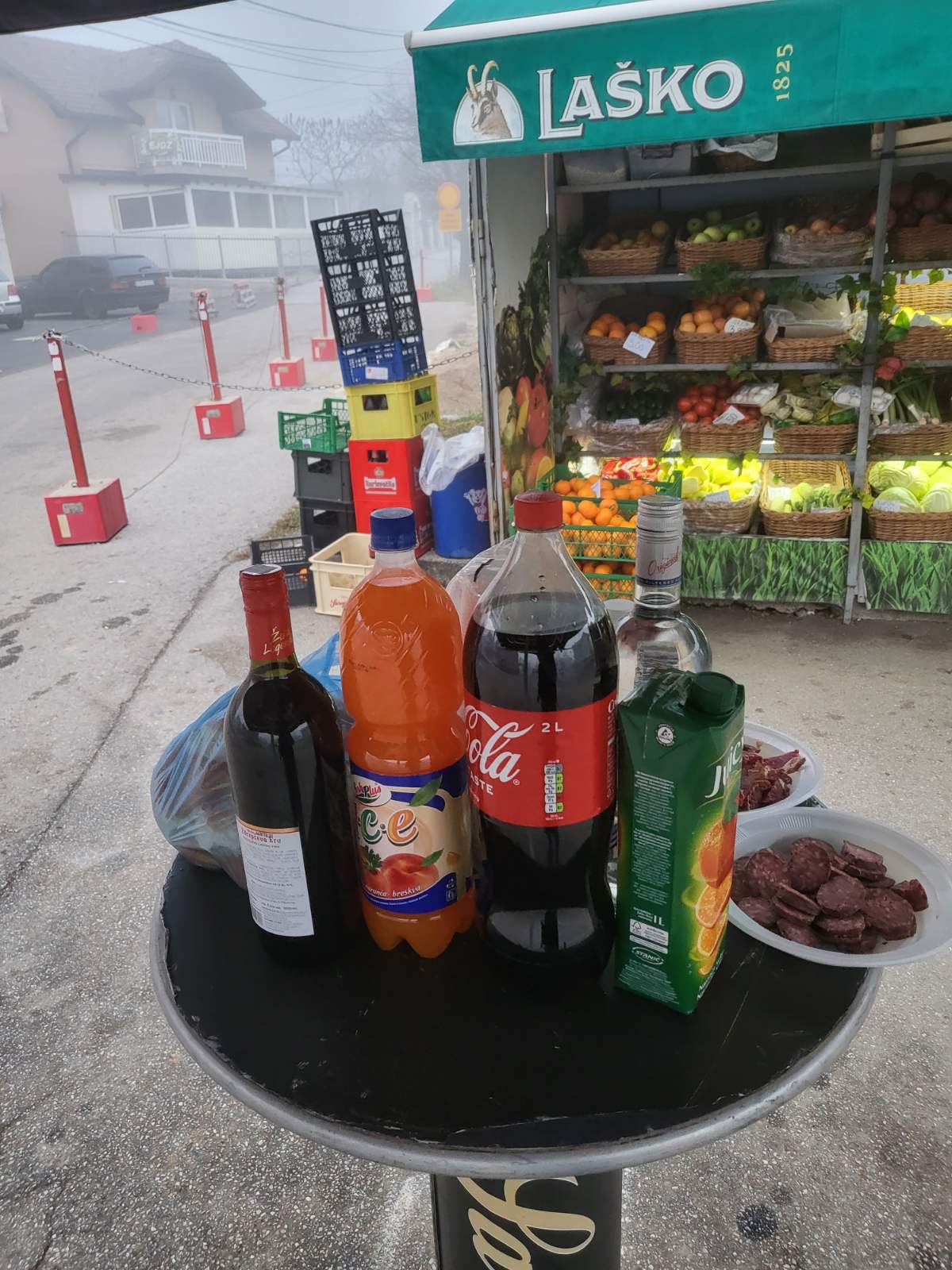 a table with some food and drinks